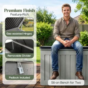 Olsen & Smith XXL Garden Storage Box & Seat – 830L Lockable Waterproof Chest