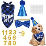 Dacitiery Dog Birthday Party Supplies,Plaid Dog Birthday Bandana Boy Scarf and Reusable Dog Birthday Hat Bow Tie Collar Birthday Number for Medium Large Puppy Dog Birthday Party Outfits