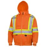 Pioneer Hi Vis Safety Hoodie for Men - Zip Up Jacket with Reflective Tape - for Construction/Traffic - Class 2 - Orange