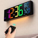 Digital Wall Clock 16" Large LED Display, Loud Alarm, Remote Control, DST, Auto-Dimming, Date and Day, Timer, Temperature - 12/24H Format - Ideal for Living Room, Bedroom, Kitchen