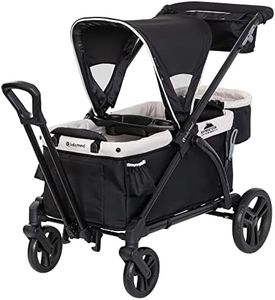 Baby Trend Expedition 2-in-1 Collapsible Stroller Wagon Plus with Canopy, Storage Basket, 2 Storage Trays, and 6 Bottle Holders, Modern Khaki