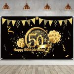 Birthday Party Decoration, Extra Large Black Gold Sign Poster Birthday Party Supplies, 40th, 50th and 60th Anniversary Backdrop Banner Photo Booth Backdrop Background Banner (50th Birthday)