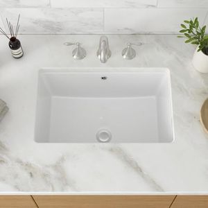 Undermount Bathroom Sink Rectangular - GhomeG 21"x13" Undermount Vessel Sink White Rectangle Porcelain Ceramic Lavatory Vanity Sink with Overflow