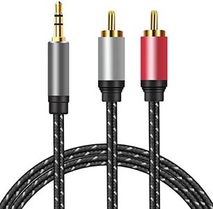 AUX RCA Cable 6 FT, 3.5mm to 2-Male RCA Audio Auxiliary Adapter Stereo Splitter Cable Dual Shielded Gold-Plated Nylon-Braided Breakout Cord for Smartphone, Speakers, Tablet, HDTV, MP3 Player (6FT)