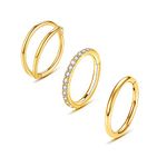 MeiziQL 3Pcs 20G 18G 16G Surgical Steel Hinged Segment Nose Rings Septum Jewelry, Lip Nose Ring Helix Cartilage Conch Piercing Jewelry for Women Girls Men 8mm 10mm, 18G Gold 7mm 3pcs, Stainless Steel,