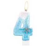 Frozen Birthday Candles, Glitter 4th Birthday Number Candle, Snowflake Number 4 Candles for Cake, Blue White Frozen Cake Candles Toppers for Girls Frozen Themed Birthday Decorations Party Supplies