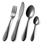 Cutlery Sets 16pcs Stainless Steel with Hammered Pattern Handles, Stainless Steel Flatware Set with 4 x Forks, 4 x Dinner Knives, 4 x Table Spoons, 4 x Tea Spoons (Black)