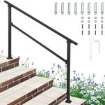 GAOMON Outdoor Stair Railing, Fits for 4-5 Steps Handrail in Aluminium Alloy, Exterior Stair Railing, Handrails for Concrete Steps with Installation Kit, Black Outdoor Handrail for Steps