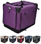 EliteField 4-Door Folding Soft Dog Crate with Curtains, Carrying Bag and Fleece Bed (2 Year Warranty), Indoor & Outdoor Pet Home (36" L x 24" W x 28" H, Purple+4 Door Curtains)