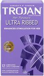 TROJAN Her Pleasure Ultra Ribbed Lubricated Latex Condoms, 12 Count