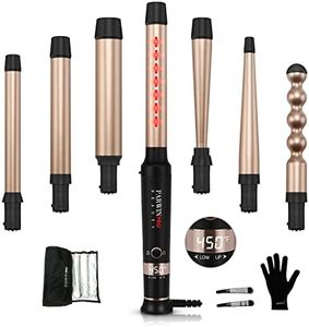 7-in-1 Infrared Curling Iron Wand Set, Dual Voltage Curling Wand with Temperature Control, Auto Shut Off, Hair Curler for Wavy/Air Bang/Ringlet/Spiral with Glove and 2 Hair Clips