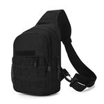 HUNTVP Tactical Chest Bag Molle Chest Sling Pack Backpack with Water Bottle Holder Pouch/USB for Hiking Cycling Gym School Dog Walking Outdoors(Type3-black)