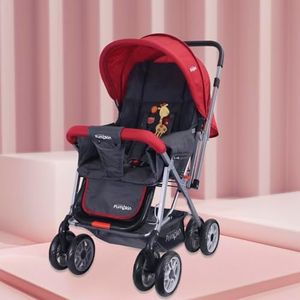 Little Pumpkin by R for Rabbit Kiddie Kingdom Baby Stroller Pram with 3 Position Recline, Adjustable Backrest, 360° Swivel Wheel, Storage Basket, Reversible Handle for Kids 0 to 3 Years (Red)