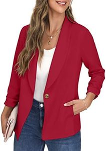 GRECERELLE Womens Blazer Suit Open Front Cardigan Ruched Sleeve Work Office Blazer Jacket with Buttons Pockets, 04 Red, 12-14