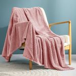 Exclusivo Mezcla Large Flannel Fleece Throw Blanket, 50x70 Inches Soft Wave Pattern Throw Blanket for Couch, Cozy, Warm, Lightweight and Decorative Blanket All Season Use, Dusty Pink Blanket