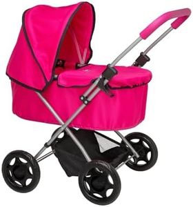 Chicco Amore Buggy Pram | Toy Travel Flat Folding Pram | Kids Travel System With Adjustable Hood & Under Seat Storage | Pushchair & Pram Toys For Kids Boys & Girls Ages 3+ (Pink)