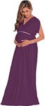 KOH KOH Womens Long Short Sleeve V-Neck Maternity Summer Flowy Gown Maxi Dress, Purple, 3X-Large