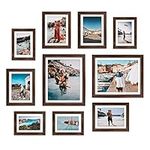 Giftgarden Brown Picture Frames Set of 10 Various Sizes with Mount Multi Picture Frame Collage 10 x 15 (4), 13 x 18 (4), 20 x 25 (2), Modern Photo Frame for Wall or Table Stand