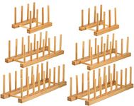 Lawei Set of 6 Bamboo Dish Rack - 3/6/8 Slots Wooden Plate Rack Stand Pot Lid Holder Dish Drying Rack for Dish, Bowl, Cup, Cutting Board and More