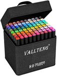 Vallteng 80 Colors Artist Necessary Graphic Marker Pen Twin Permanent Art Markers Broad Fine Point Design for Drawing Coloring with Black Bag