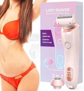 HIMCHI 2 in 1 Bikini Trimmer for Women IPX7 Waterproof Wet & Dry Use, 2 Heads Pubic Hair Shaver, Ideal for Legs, Underarm, Facial Hairs, Intimate area