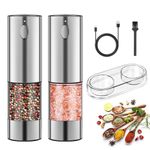 Electric Salt and Pepper Grinder Set, Automatic Pepper Mill Grinders with LED Light and Anti-Leak Base, Rechargeable Black Peppercorn & Sea Salt Spice Mill Set with Adjustable Coarseness