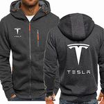 Men's Hoodie Full Zip printed Tesla slim Casual With Side Slit Pockets youth Hooded Loose Jacket Spring And Autumn New