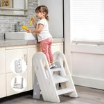 Baybee Foldable Step Stool for Bathroom Sink, Adjustable 3-Step Stool for Kids Toddler, Potty Training Stool with Handles, Child Kitchen Counter Stool Helper, Space-Saving Plastic Ladder for Toddlers