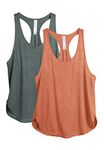 icyzone Workout Tank Tops for Women - Athletic Yoga Tops, Racerback Running Vest Top, 2-Pack (M, Smoke Pine/Dusty Orange)