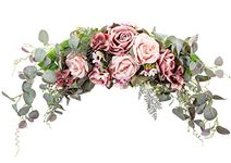 WANNA-CUL 30 Inch Spring Artificial Rose Flower Swag for Lintel,Rustic Wine Red Artificial Decorative Floral Swag with Eucalyptus Leaves for Wedding Arch Door Wreath for Wall or Home Decoration