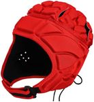 ZENFUN Rugby Helmet, Soft Padded Headguards Shell, Red Foam Cotton Protective Football Headgear, Scrum Cap for Youth, Adult, Large Size