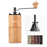 Akirakoki Manual Coffee Bean Grinder Wooden Mill with Cast Iron Burr, Large Capacity Hand Crank, Portable Travel Camping Adjustable - Light Wood