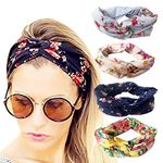 DRESHOW 4 Pack Women Headbands Vintage Elastic Boho Floral Style Criss Cross Head Wrap Hair Band Cute Hair Accessories