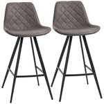 HOMCOM Counter Height Bar Stools Set of 2, Microfiber Cloth Bar Chairs with Metal Leg, Padded Seat, Counter Stools for Kitchen Island, Charcoal Grey