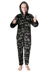 CityComfort Onesies for Boys, Fluffy Fleece Pyjamas for Kids and Teenage Boys Girls, Gaming Onesie, Camo Onesie, Warm Winter Kids PJs 7-14 Years (11-12 Years, Black)