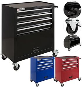 Arebos Carro de Taller 4 Compartimentos | 2 Ruedas con de estacionamiento | Espacio para Las Herramientas de un mecanico de Taller | Incl. Alfombrillas Antideslizantes | Negro