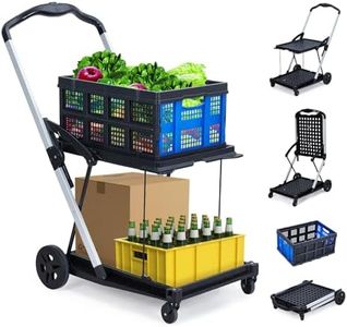 Collapsible Shopping Cart, Foldable Grocery Cart with Wheels and Removable Storage Crate, 2-Tier Portable Utility Cart for Home, Groceries, Supermarket