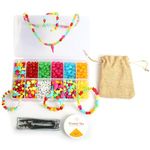 ambitieux Kids' Beading Craft Kit – Create Your Own Bracelets & Necklaces! includes 12 Assorted Bead Colors, 0.7m Elastic, Thread Cutter, & Jute Bag – Perfect for Ages 4+ (Colorfull 1)