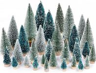 DearHouse 29PCS Artificial Mini Christmas Trees, Mini Pine Tree Sisal Trees with Wood Base Bottle Brush Trees for Christmas Table Top Decor Winter Crafts Ornaments