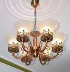 Prop It Up Portuguese Style Copper Antique Finish Ceiling Mounted Hanging Pendant Chandelier Architectural Design Lamp Light with Clear & Frosted Glass Shades (8893/6C)