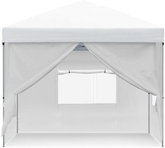 YITAHOME 10x10 Pop Up Canopy with 4 Removable Sidewall, Easy Set-Up Portable Canopy Tents for All Season Wind Gazebo with Roller Bag for Camping Wedding Patio Parties Beach Commerce, White