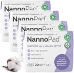 NannoPad Organic Pads for Women - 100% Organic Cotton Pads with Wings - High Absorbency 130mL, Comfortable & Ultra-Thin - No Fragrances, Odor-Control, Breathable - Regular (4 Pack, 80 Count)