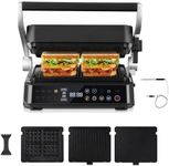 AMZCHEF 6-in-1 Health Grill & Griddle with 180° Adjustable Plates, GrillBoost (280°C) – Indoor Grill, 4 Non-Stick Plates for Steaks & More – 2000W, Dishwasher Safe