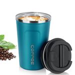 MOMSIV Coffee Cup, 380ml Vacuum Reusable Leakproof Double Wall Coffee Cup, Insulation Stainless Steel Eco-Friendly Travel Office Mug for Hot Coffee Tea and Cold Drinks (Darkblue)