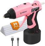 Cordless Hot Glue Gun, GoGonova 15s Fast Preheating 5Ah Built-in Battery Hot Melt Glue Gun, Smart Power-Off, Kit with 25 Pcs Premium Mini Glue Sticks and USB-C Charging Port(Pink)