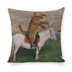 Cushion Covers 45 x 45 Funny Cat Tropical Leaves Cushion Cover 18 x 18 Inch The Cat Cowboy on a Horse Decorative Throw Pillow Cover Cotton Linen Square Pillowcase for Sofa Couch Car Bedroom Home Décor