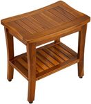 TEAKMAMA 20" Teak Shower Bench Waterproof Wood Shower Chair for Inside Shower Teak Stool with Shelf for Bathroom Sturdy Shower Seat for Elderly, Assembly Required