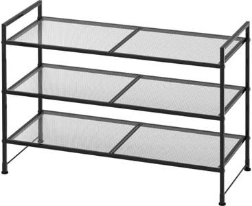 SimpleHouseware 3-Tier Stackable Mesh Shoe Rack with Shelves for Storage Organiser, Black