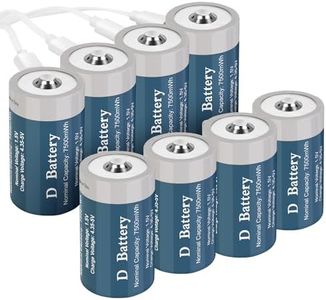 TOPUSSE 8 Pack Rechargeable Lithium D Cell Batteries 7500mWh, Long-Lasting 1.5V D Size Battery with USB Charging Cable