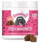 BUGALUGS Itch & Immunity Dog Treats for itchy dog skin relief, dog allergy relief, anti itch for dogs - Soothe Itchy Paws, Eyes, Ears, Stop Licking, Scratching, for pets small, medium & large dogs
